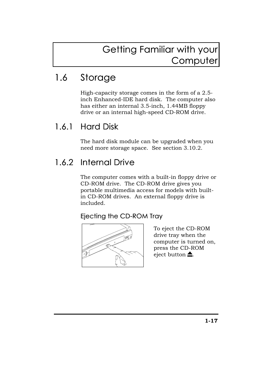 Storage, Hard disk, Internal drive | Getting familiar with your, Getting familiar with your computer computer, 6 storage storage | Acer 365 Series User Manual | Page 37 / 138