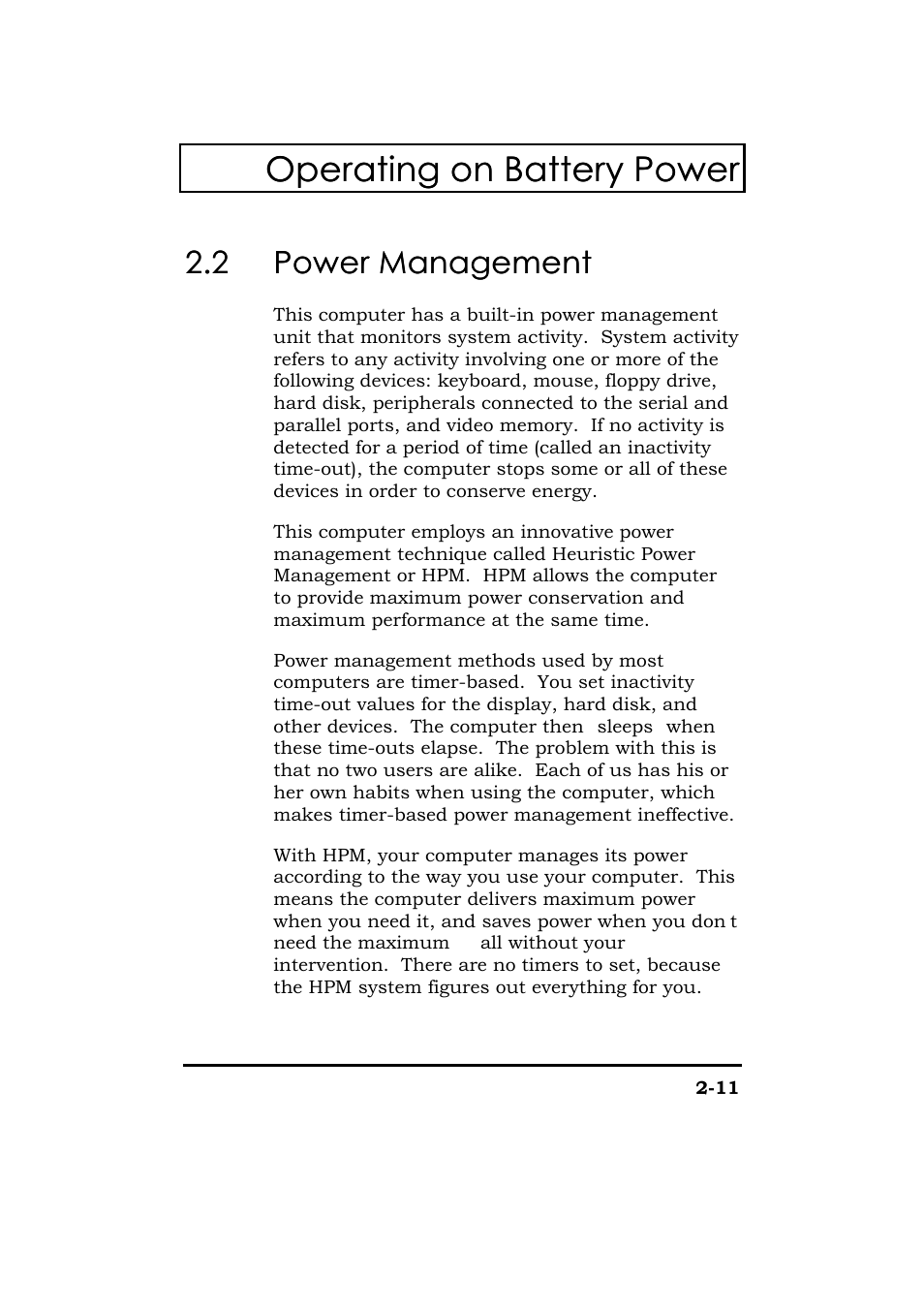 Power management modes, Operating on battery power, 2 power management power management | Acer 365 Series User Manual | Page 60 / 138