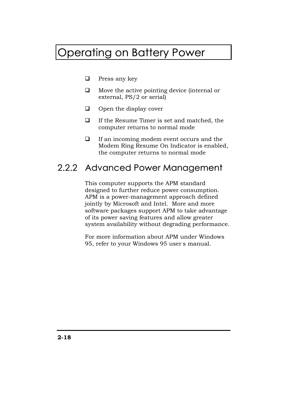 Advanced power management, Operating on battery power | Acer 365 Series User Manual | Page 67 / 138