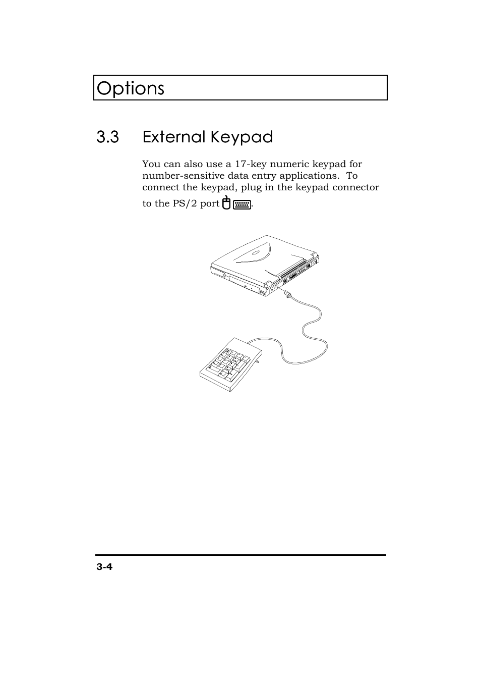 External keypad, Options | Acer 365 Series User Manual | Page 72 / 138