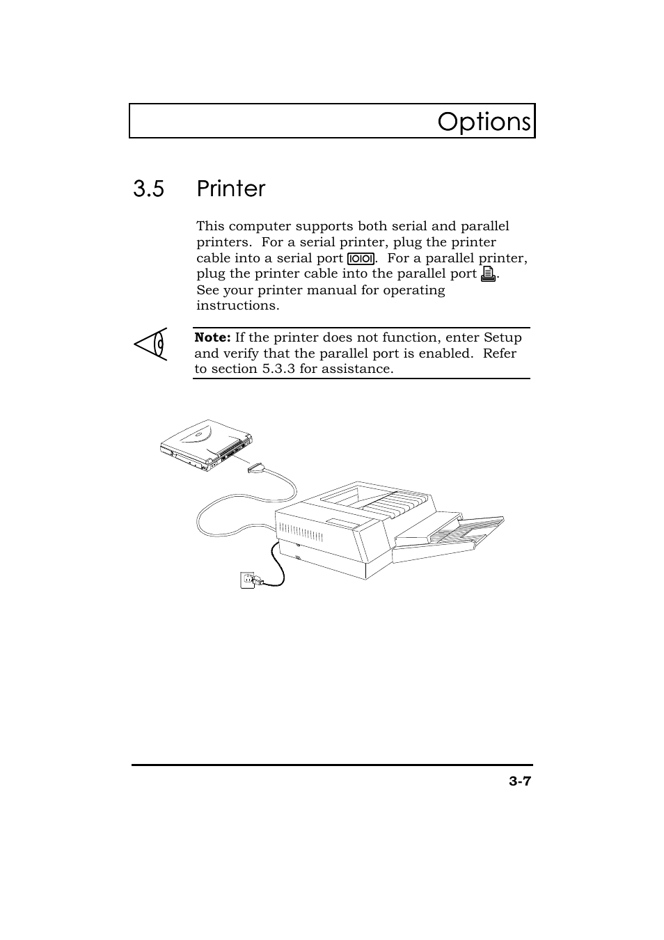Printer, Options, 5 printer printer | Acer 365 Series User Manual | Page 75 / 138