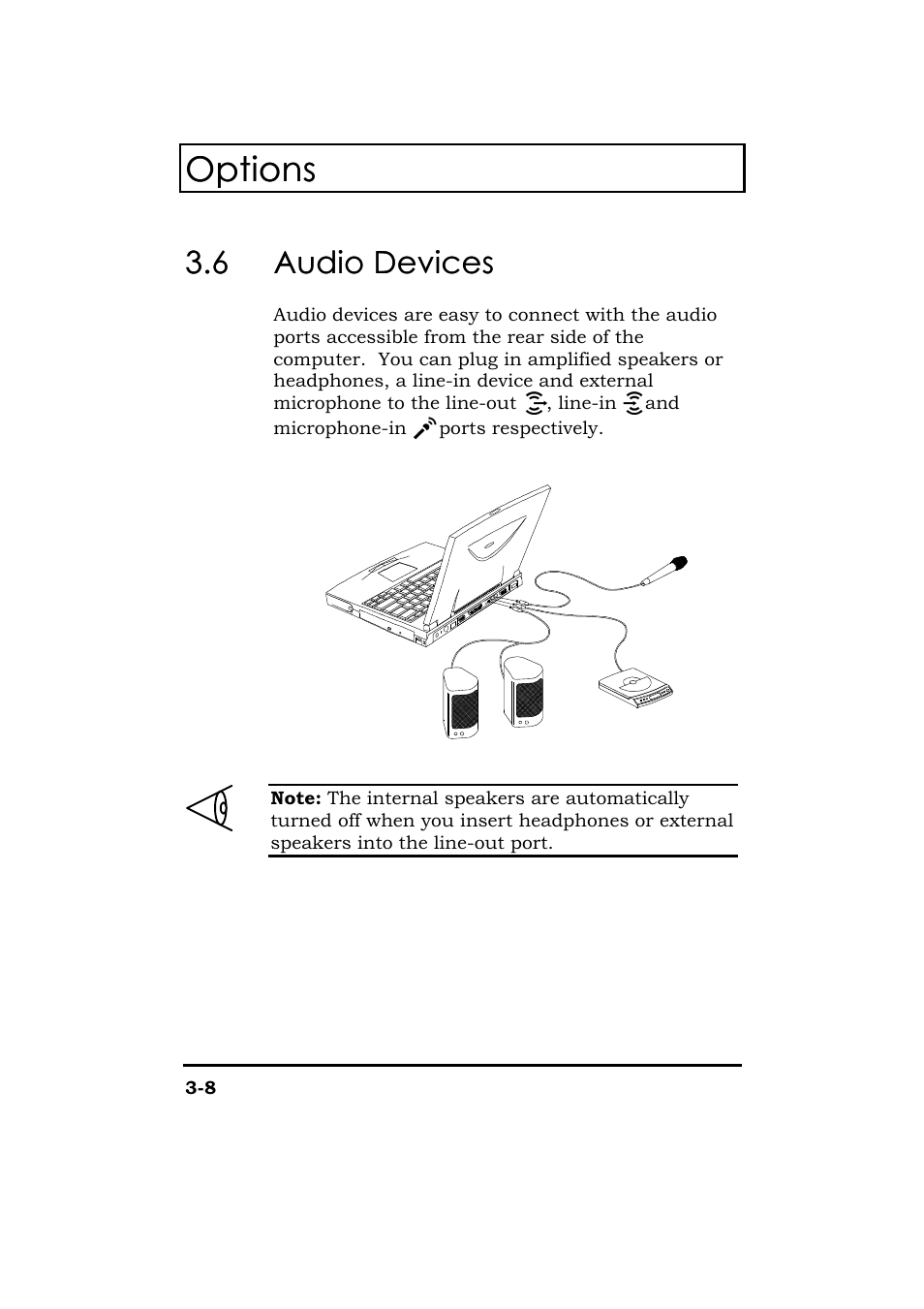 Audio devices, Options, 6 audio devices audio devices | Acer 365 Series User Manual | Page 76 / 138