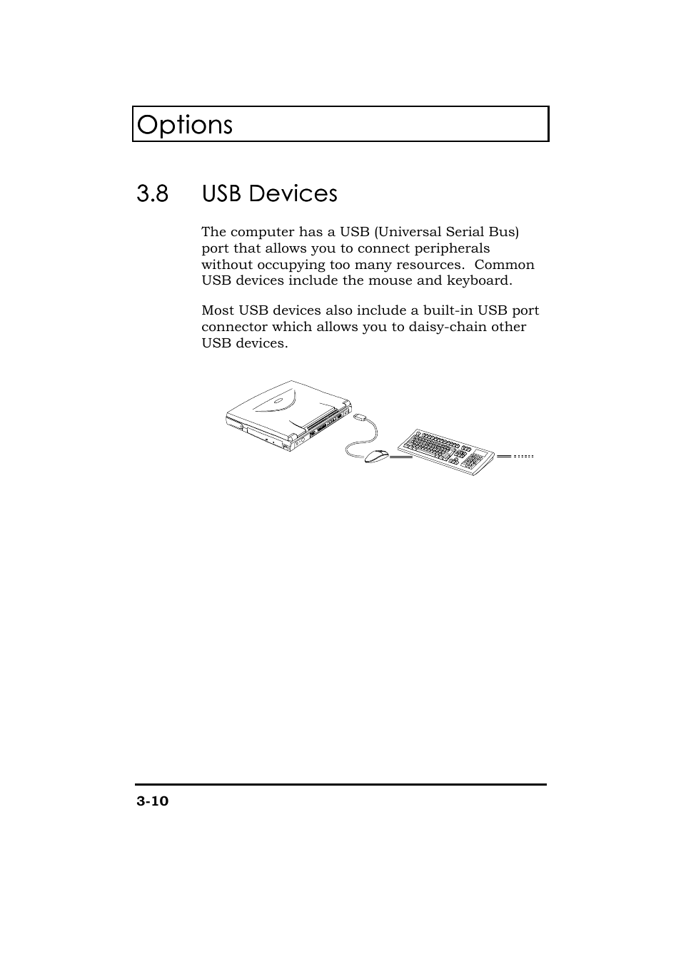Usb devices, Options | Acer 365 Series User Manual | Page 78 / 138