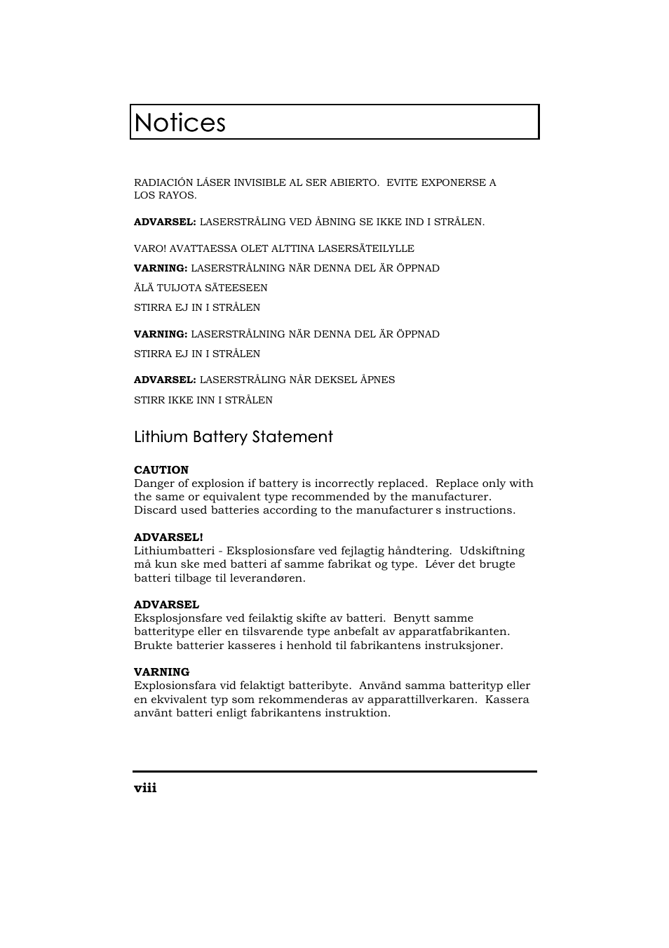 Notices, Lithium battery statement | Acer 365 Series User Manual | Page 8 / 138