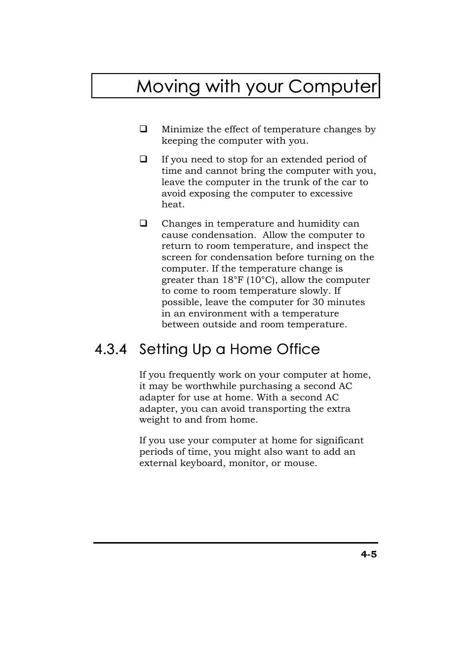Setting up a home office, Moving with your computer | Acer 365 Series User Manual | Page 89 / 138