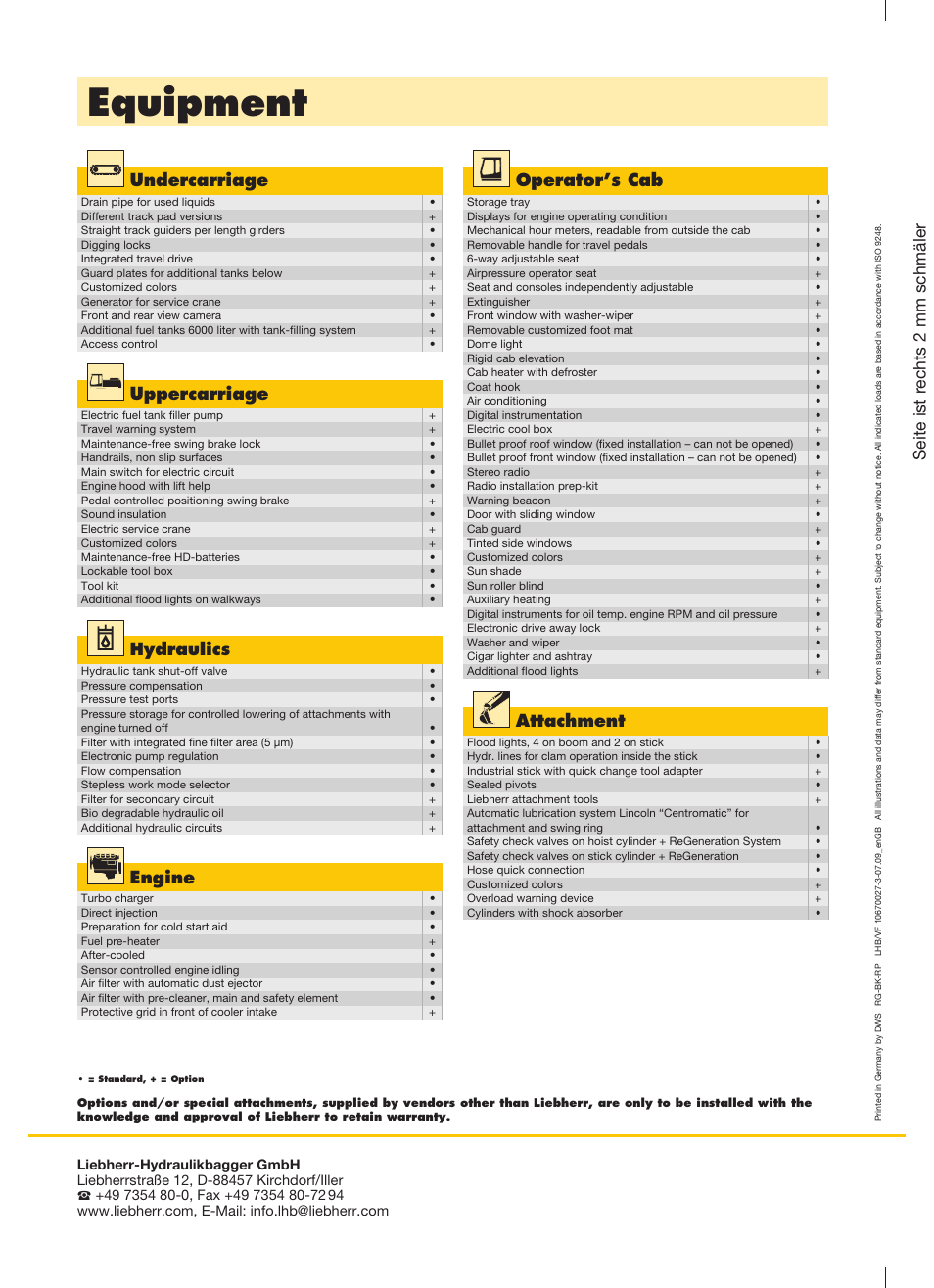 Equipment, Undercarriage, Operator’s cab | Uppercarriage, Hydraulics, Attachment, Engine, Seite ist r echts 2 mm schmäler | Liebherr R 984 C High Rise Litronic User Manual | Page 10 / 10