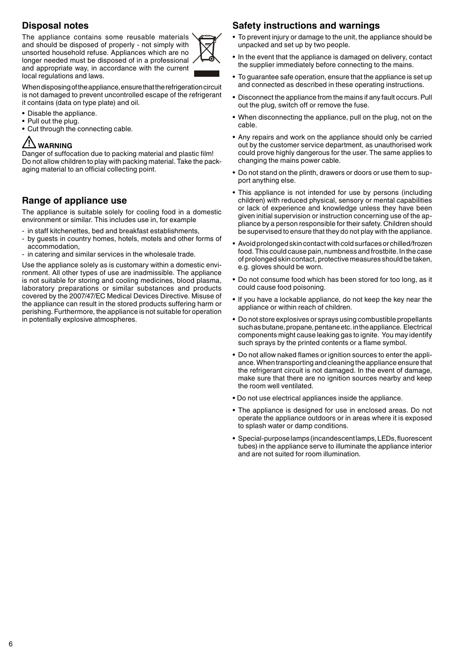 Safety instructions and warnings, Range of appliance use | Liebherr FKDv 3713 Premium User Manual | Page 2 / 5