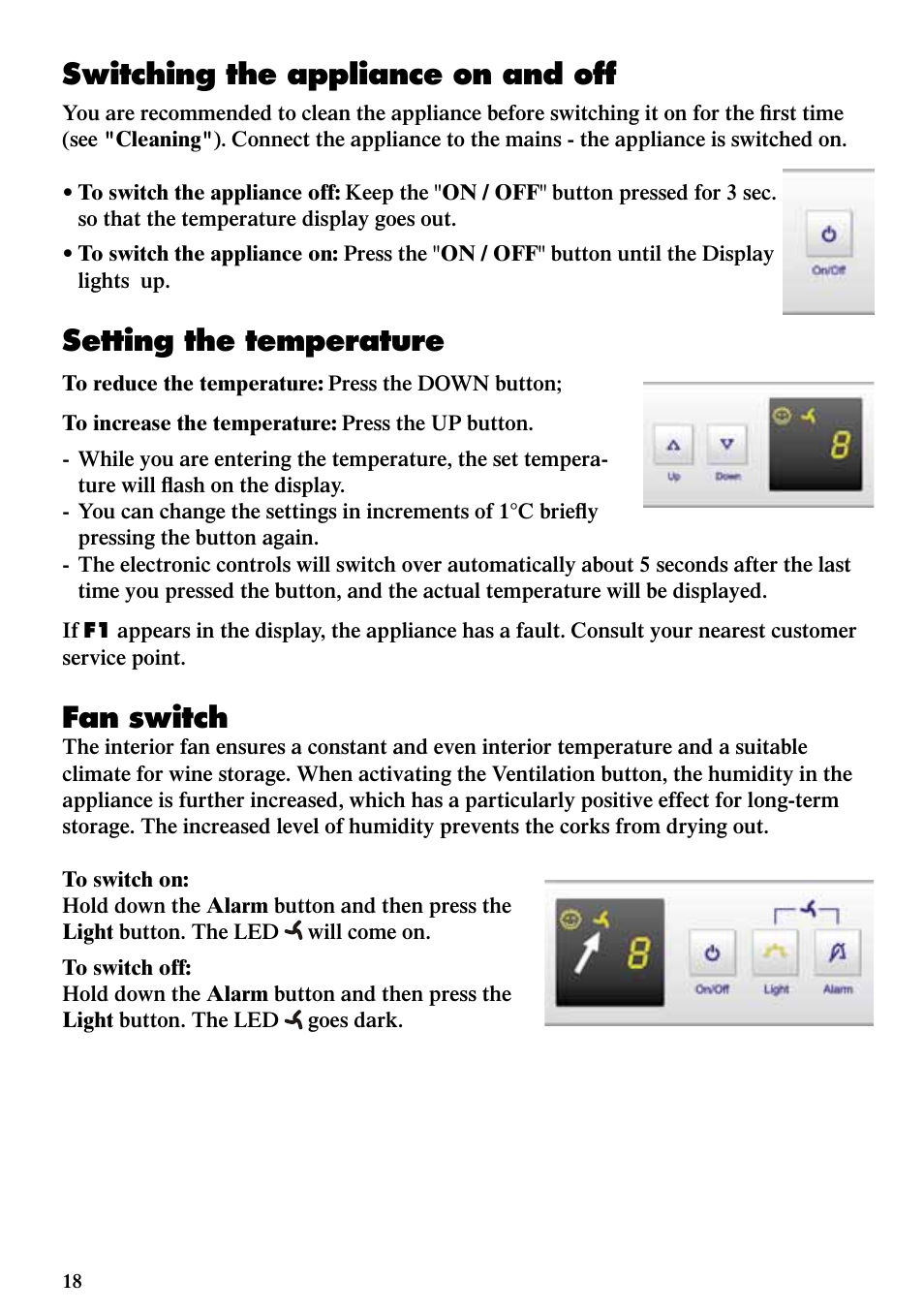 Switching the appliance on and off, Setting the temperature, Fan switch | Liebherr WKUes 1753 Grand Cru User Manual | Page 6 / 13