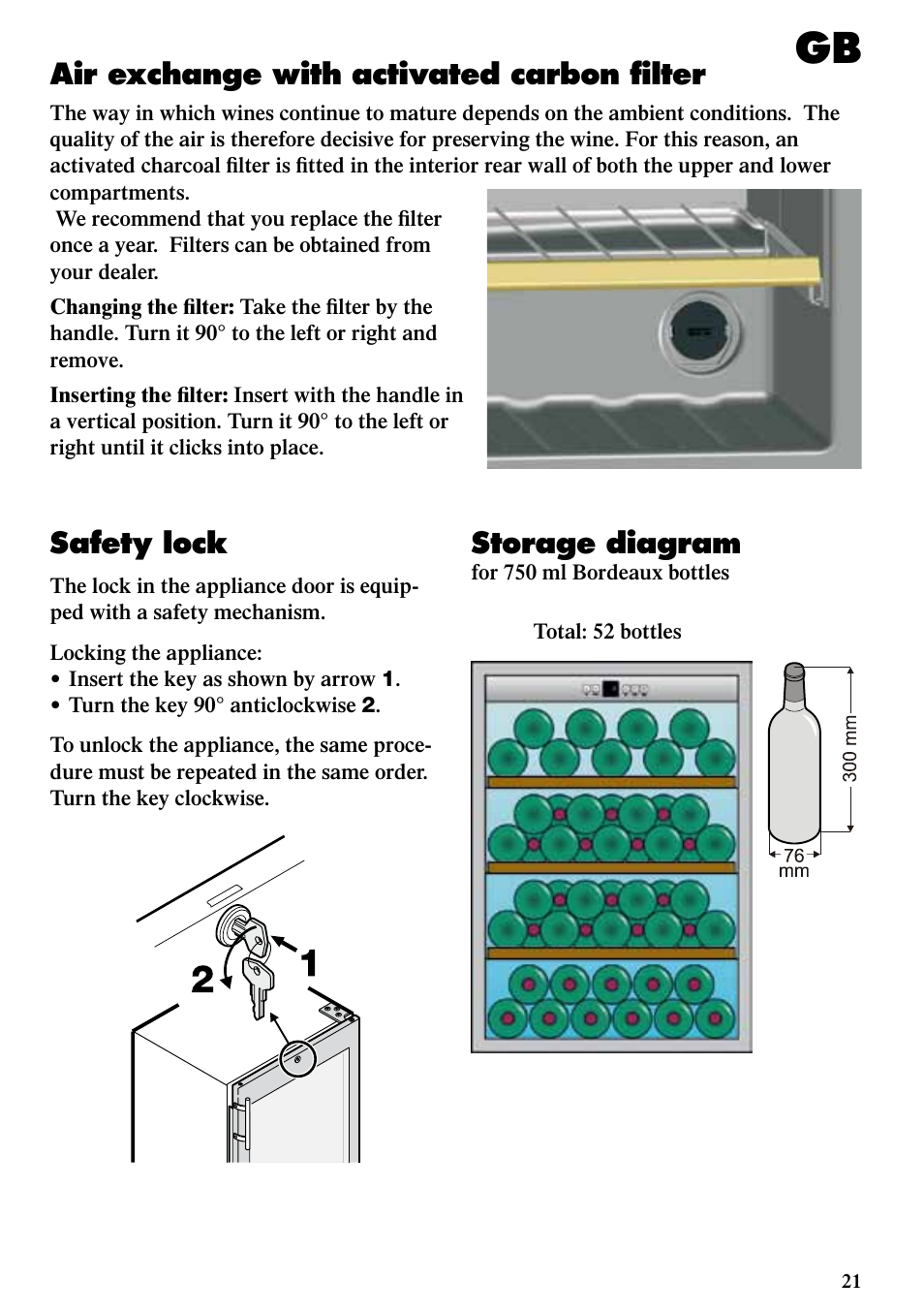 Air exchange with activated carbon filter, Storage diagram, Safety lock | Liebherr WKUes 1753 Grand Cru User Manual | Page 9 / 13