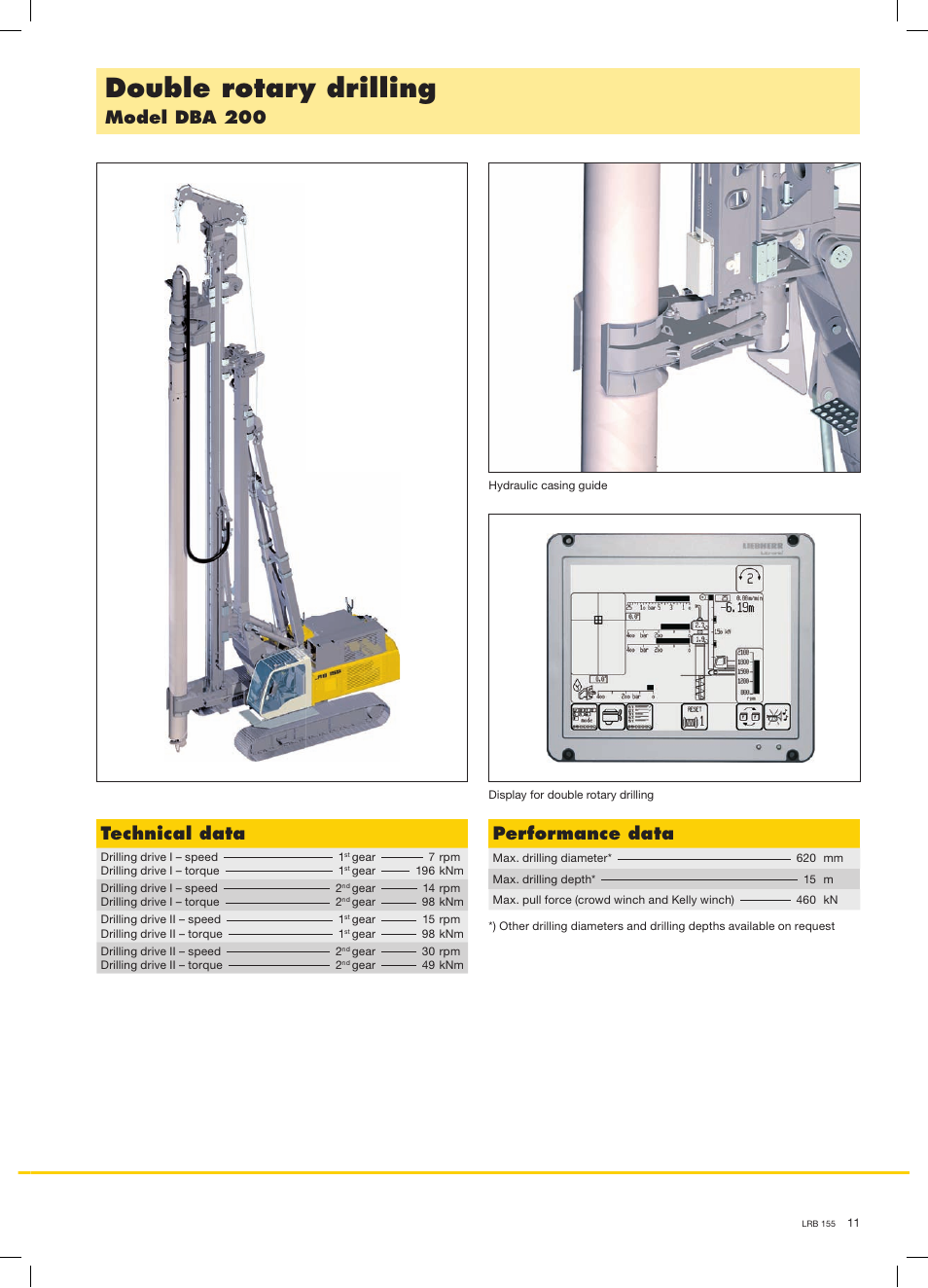 Double rotary drilling, Model dba 200, Technical data | Performance data | Liebherr LRB 155 User Manual | Page 11 / 16