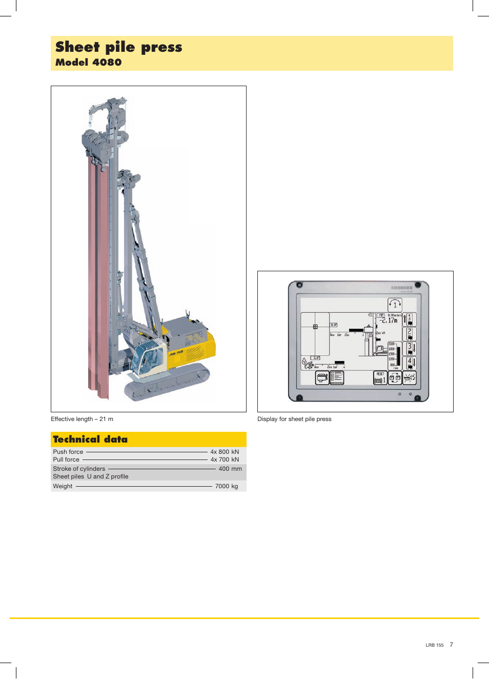 Sheet pile press, Model 4080, Technical data | Liebherr LRB 155 User Manual | Page 7 / 16