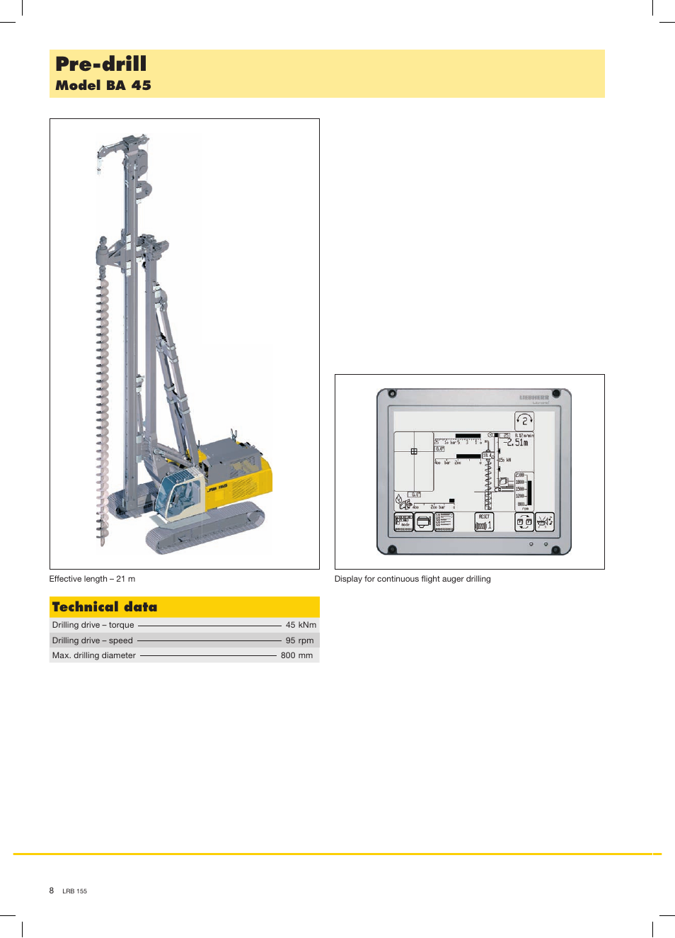 Pre-drill, Model ba 45, Technical data | Liebherr LRB 155 User Manual | Page 8 / 16