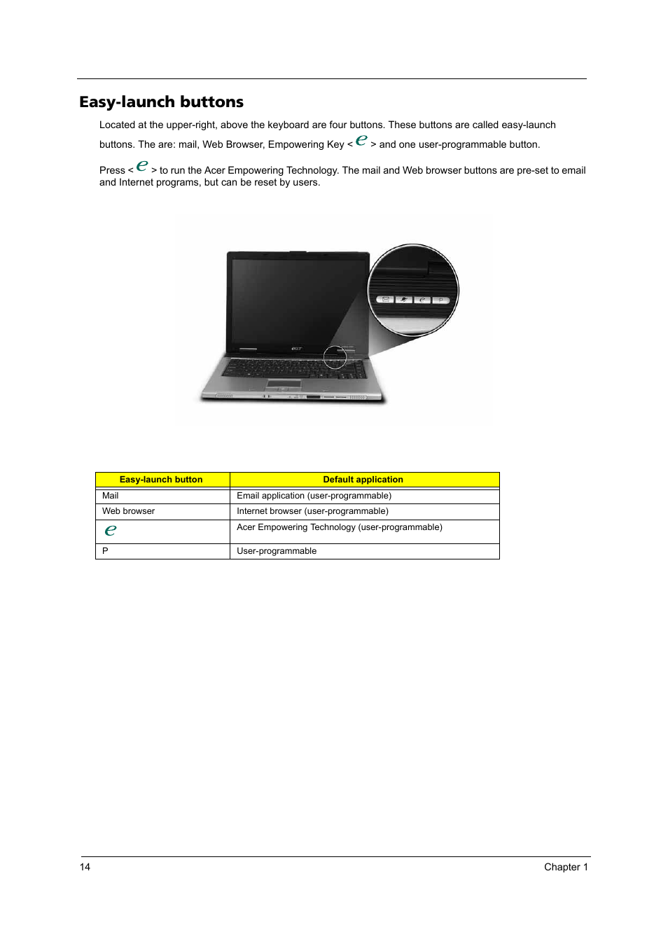 Easy-launch buttons | Acer 3100 User Manual | Page 20 / 100