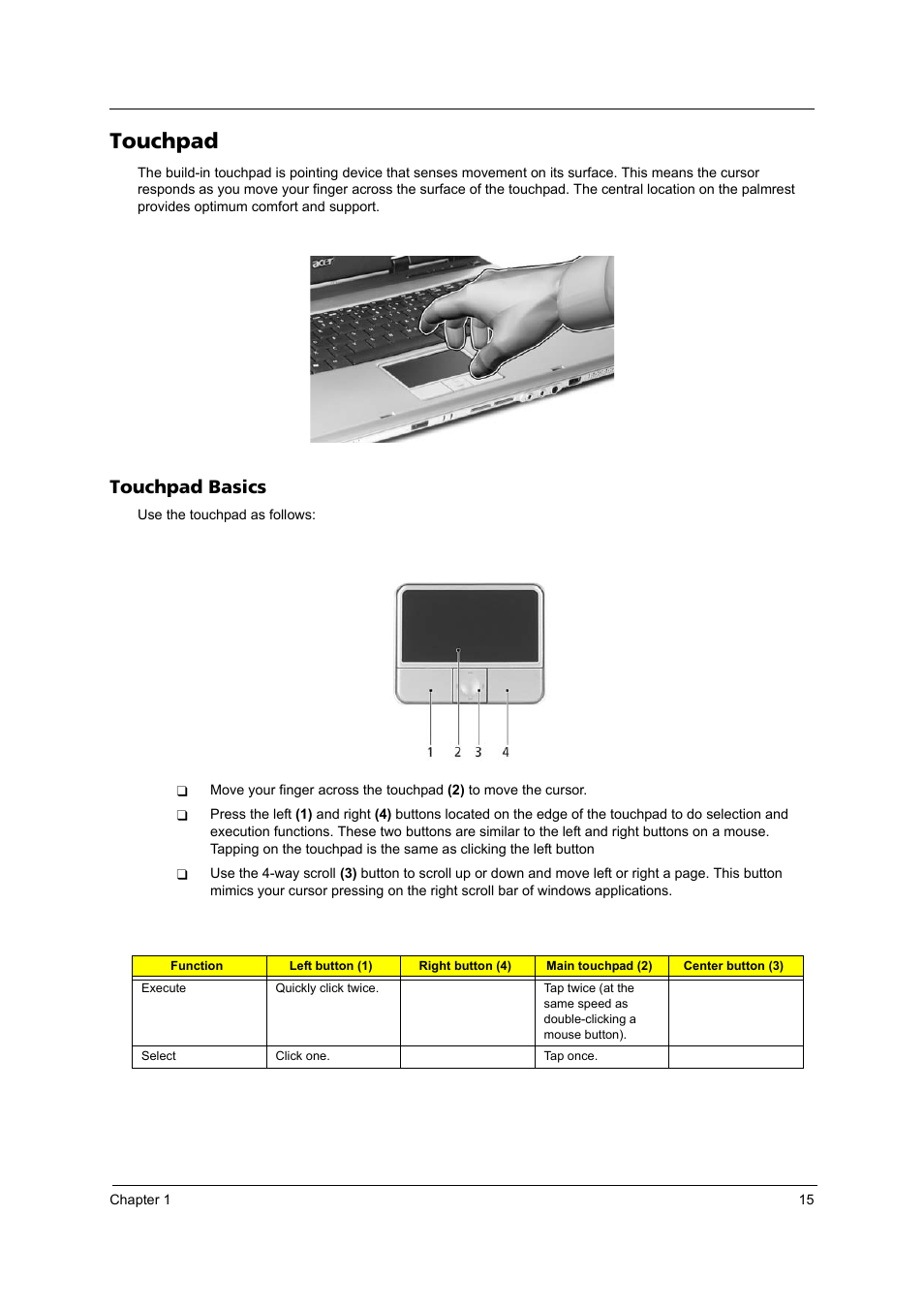 Touchpad, Touchpad basics | Acer 3100 User Manual | Page 21 / 100