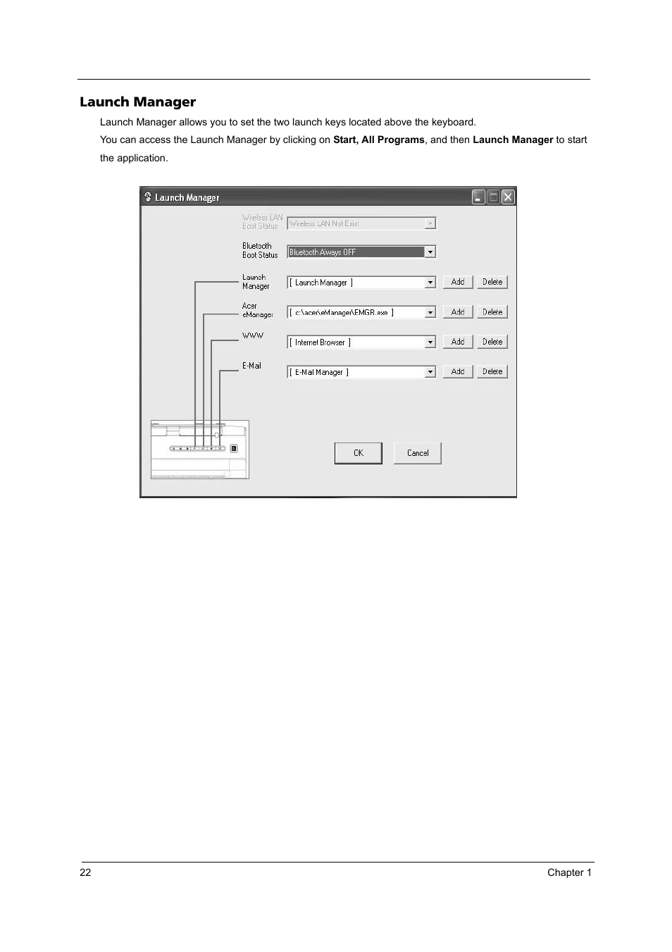 Launch manager | Acer 3100 User Manual | Page 28 / 100