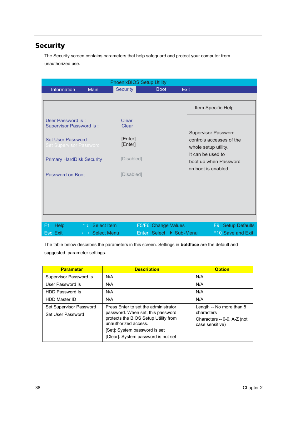 Security | Acer 3100 User Manual | Page 44 / 100