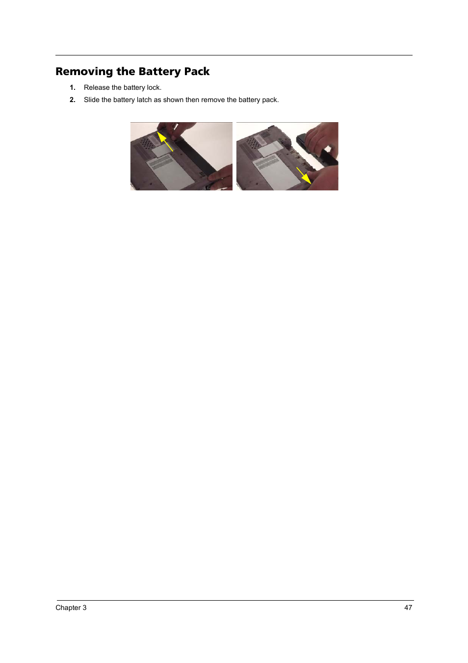 Removing the battery pack | Acer 3100 User Manual | Page 53 / 100