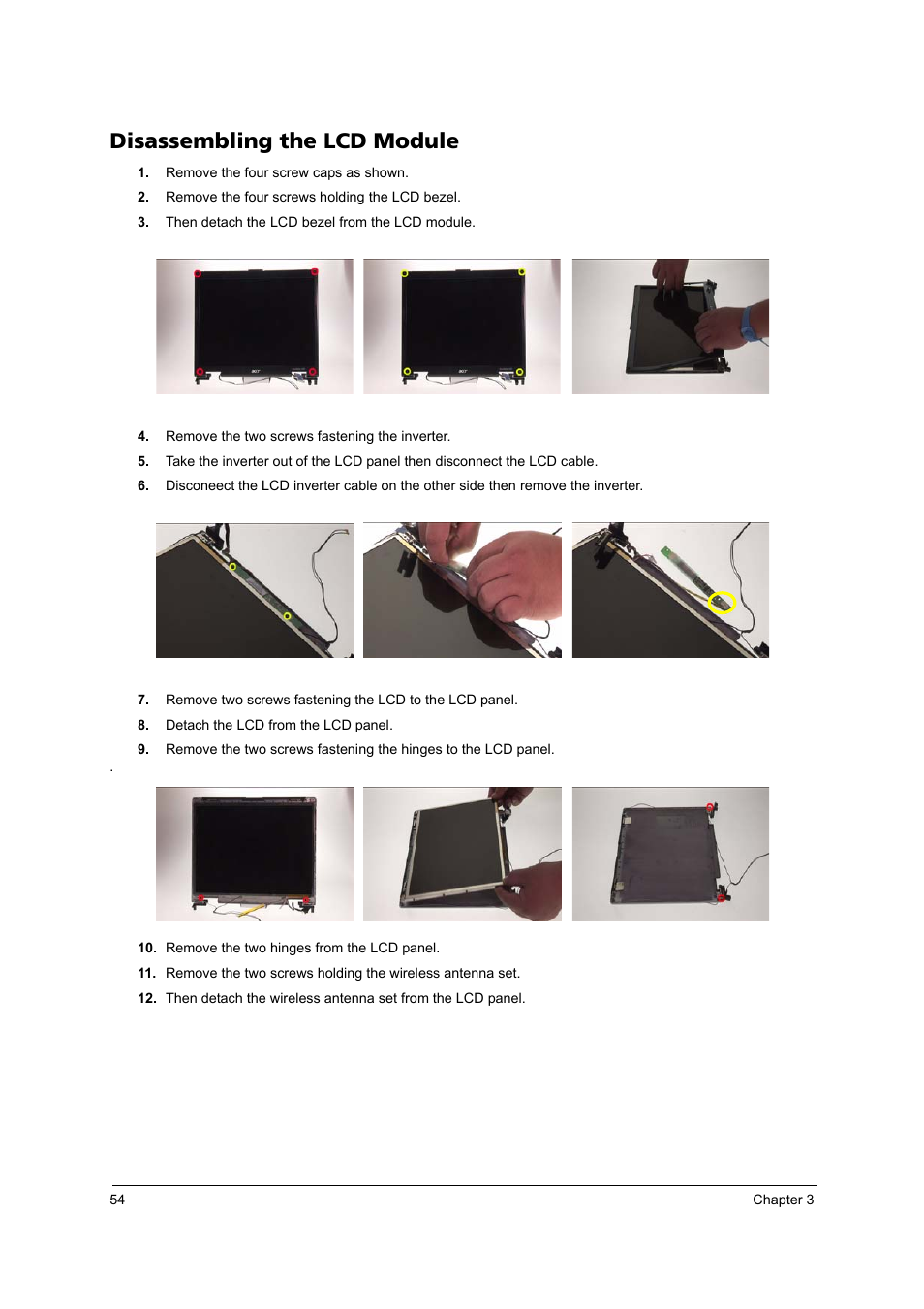 Disassembling the lcd module | Acer 3100 User Manual | Page 60 / 100