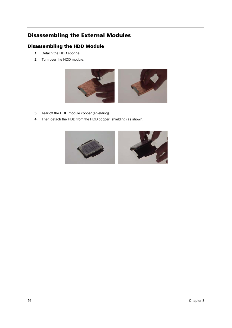 Disassembling the external modules, Disassembling the hdd module | Acer 3100 User Manual | Page 62 / 100