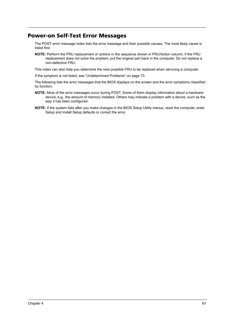 Power-on self-test error messages | Acer 3100 User Manual | Page 67 / 100