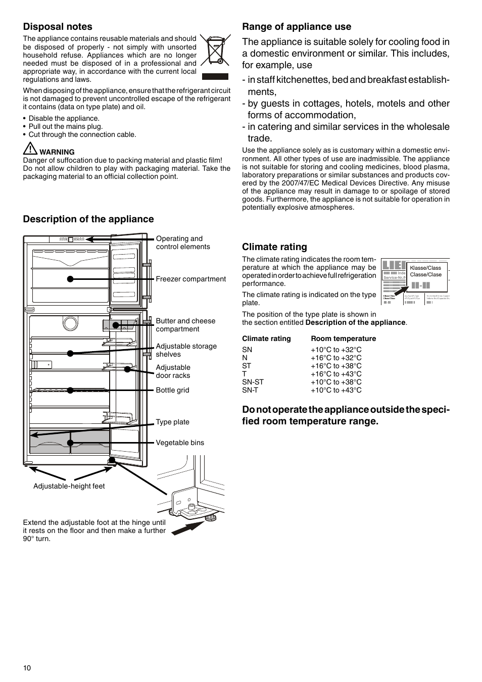 Description of the appliance, Climate rating | Liebherr CTNes 4753 Premium NoFrost User Manual | Page 2 / 9