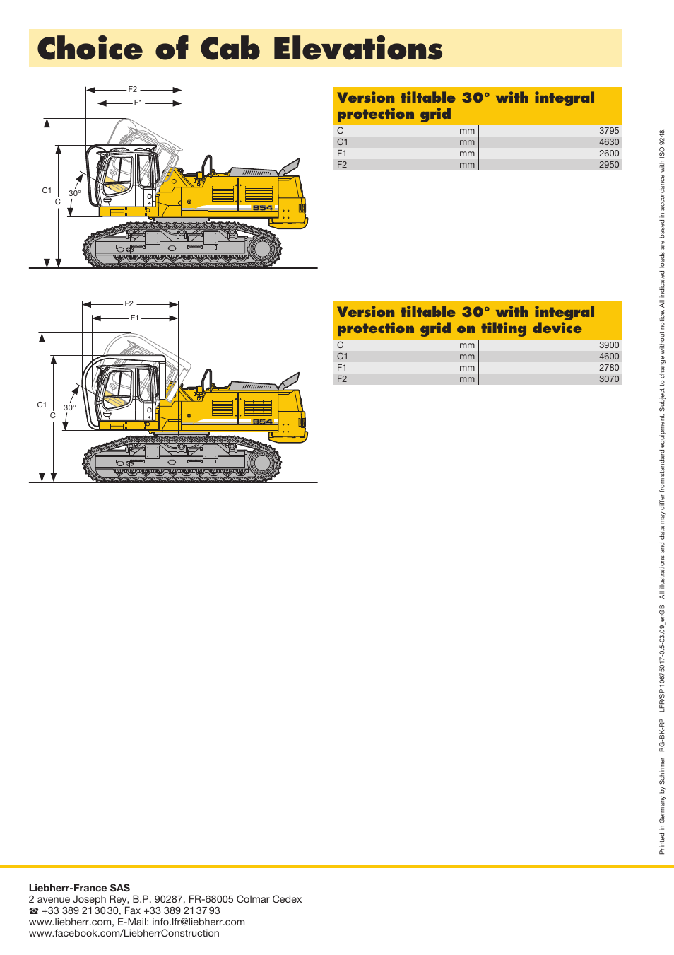 Choice of cab elevations, Version tiltable 30° with integral protection grid | Liebherr R 954 C Litronic Demolition User Manual | Page 8 / 8