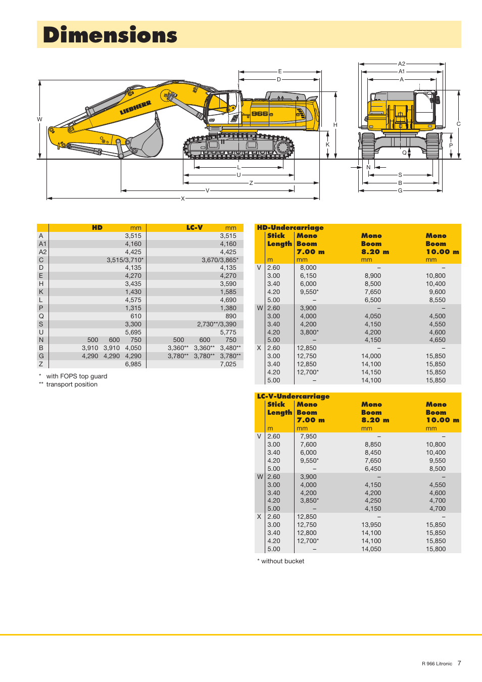 Dimensions | Liebherr R 966 User Manual | Page 7 / 24