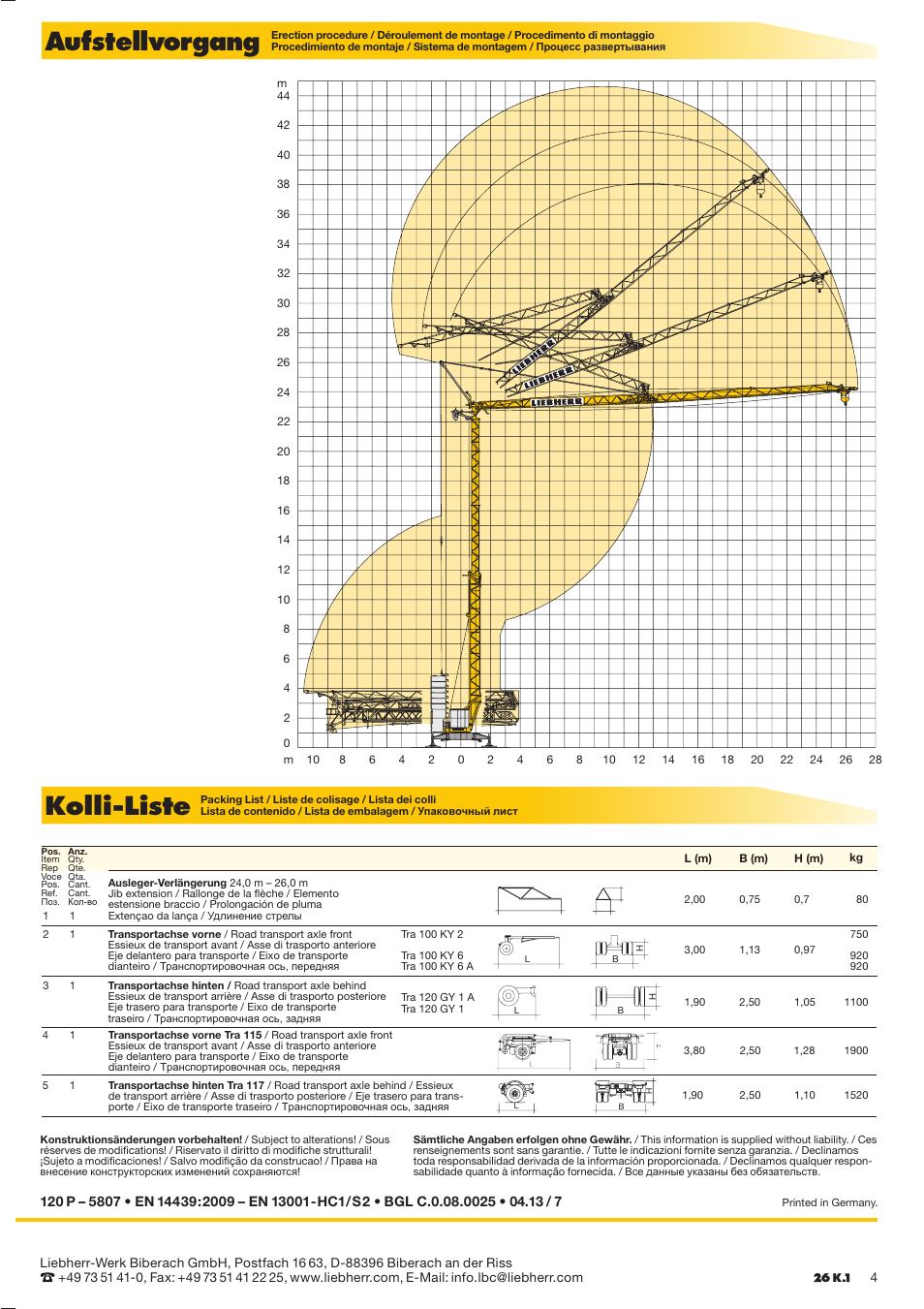 Aufstellvorgang, Kolli-liste | Liebherr 26 K-1 User Manual | Page 4 / 4