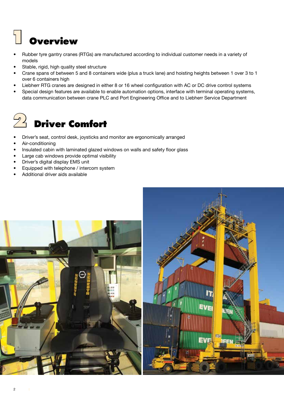 Overview, Driver comfort | Liebherr Rubber tyre gantry cranes (RTG) User Manual | Page 2 / 8