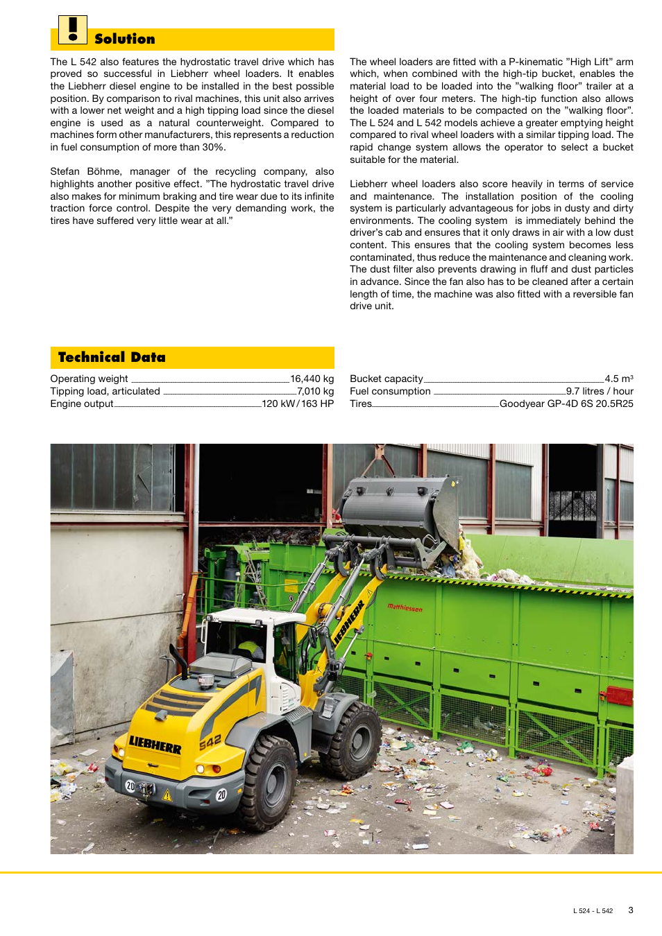 Solution, Technical data | Liebherr L 542 User Manual | Page 3 / 4