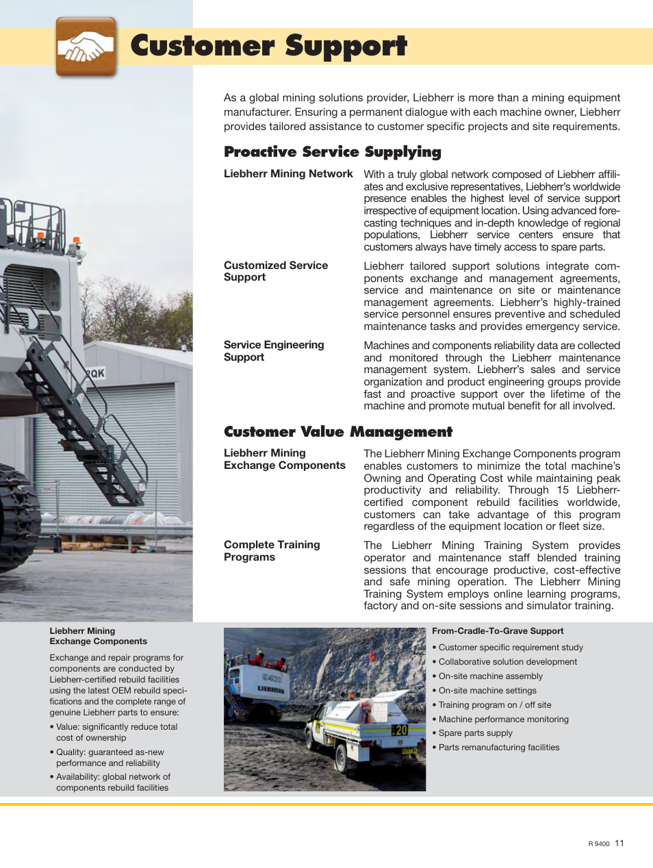 Customer support, Proactive service supplying, Customer value management | Liebherr R 9400 User Manual | Page 11 / 22