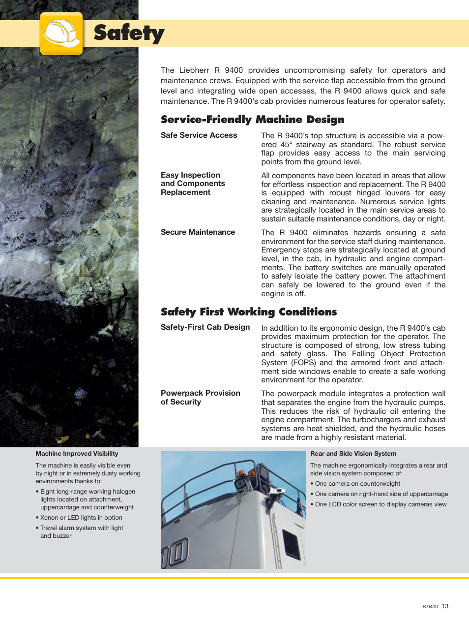 Safety, Service-friendly machine design, Safety first working conditions | Liebherr R 9400 User Manual | Page 13 / 22