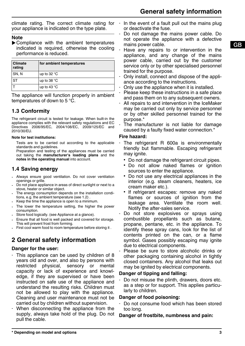 3conformity, 4saving energy, 2general safety information | 2 general safety information, General safety information | Liebherr IGN 2556 Premium NoFrost User Manual | Page 3 / 10