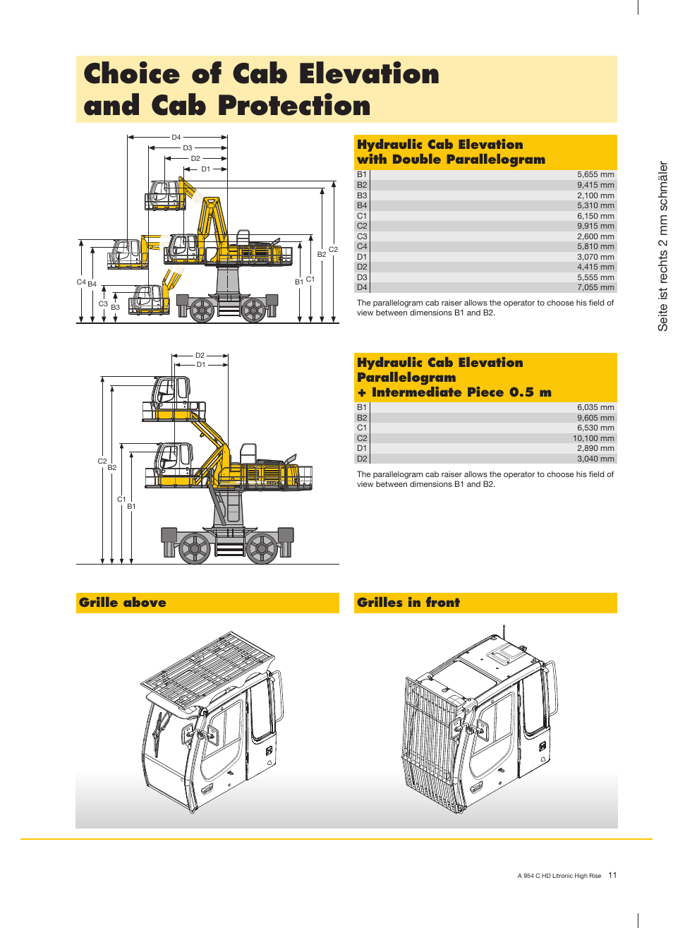 Choice of cab elevation and cab protection, Hydraulic cab elevation with double parallelogram | Liebherr A 954 C HD Litronic High Rise Material Handler User Manual | Page 11 / 14