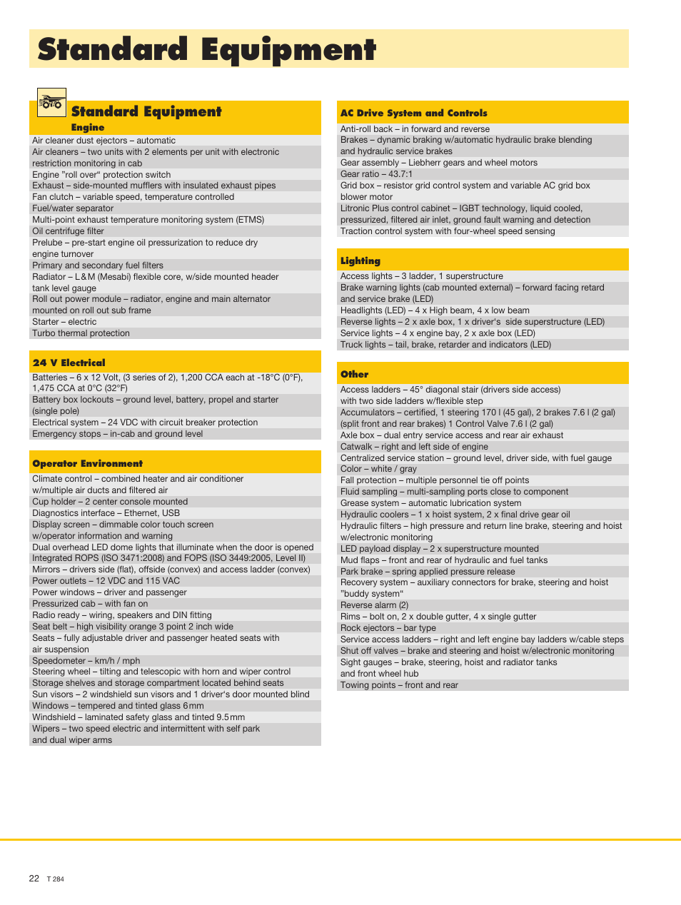 Standard equipment | Liebherr T 284 User Manual | Page 22 / 24