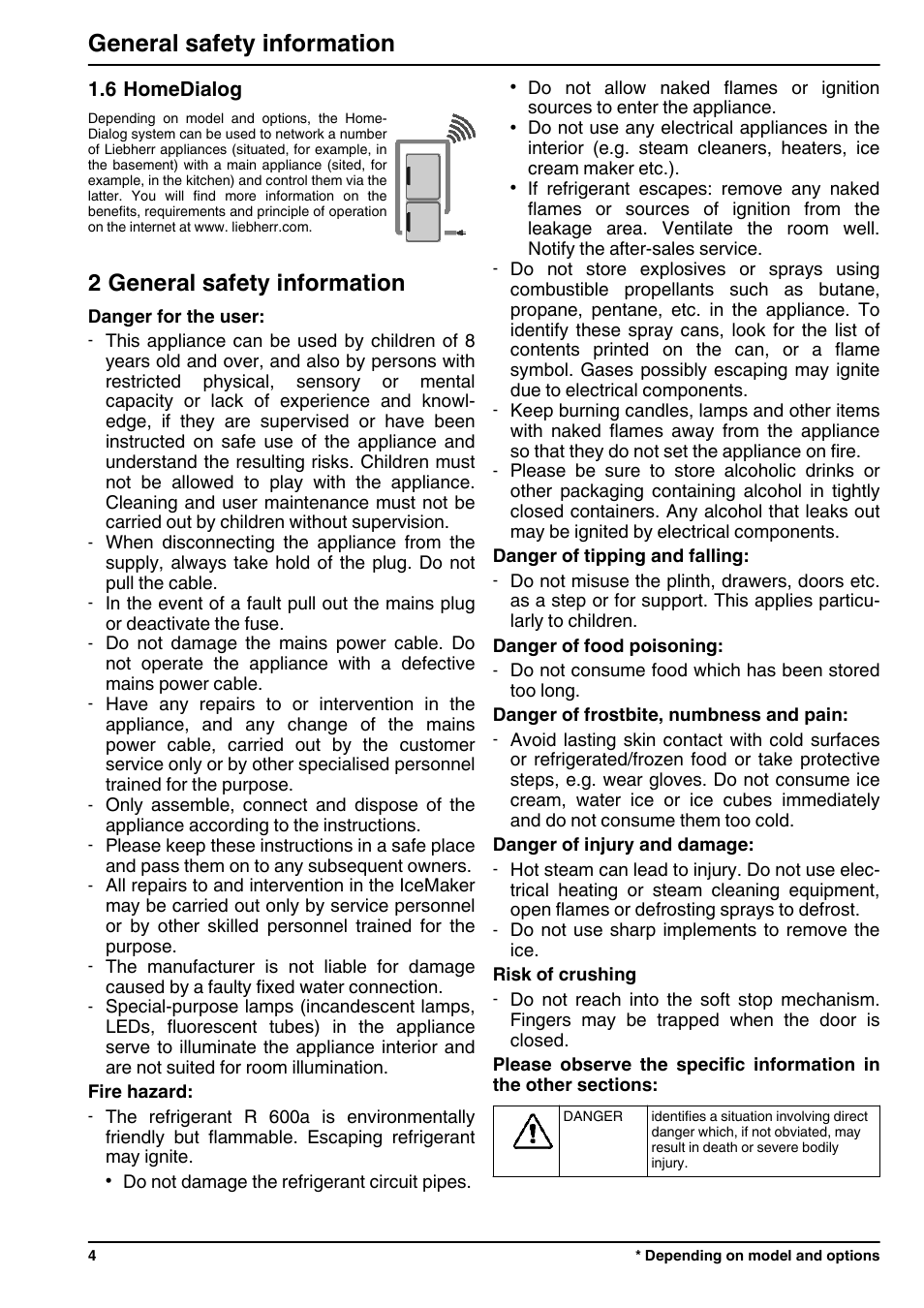 6homedialog, 2general safety information, 2 general safety information | General safety information | Liebherr CBNPes 3967 PremiumPlus BioFresh NoFrost User Manual | Page 4 / 26