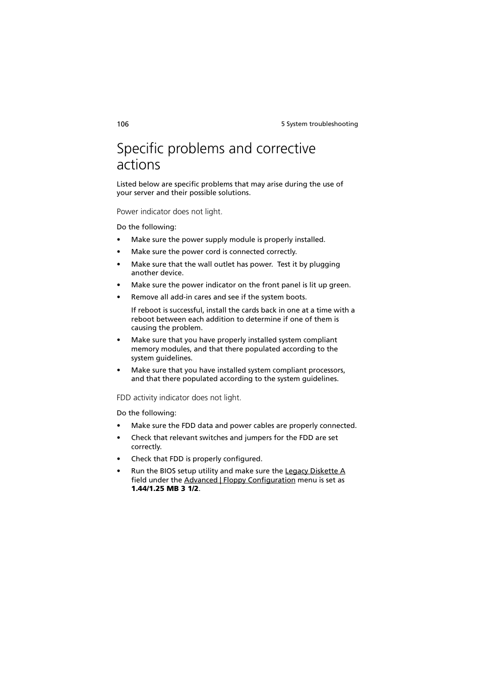 Specific problems and corrective actions | Acer Altos G540 Series User Manual | Page 116 / 146