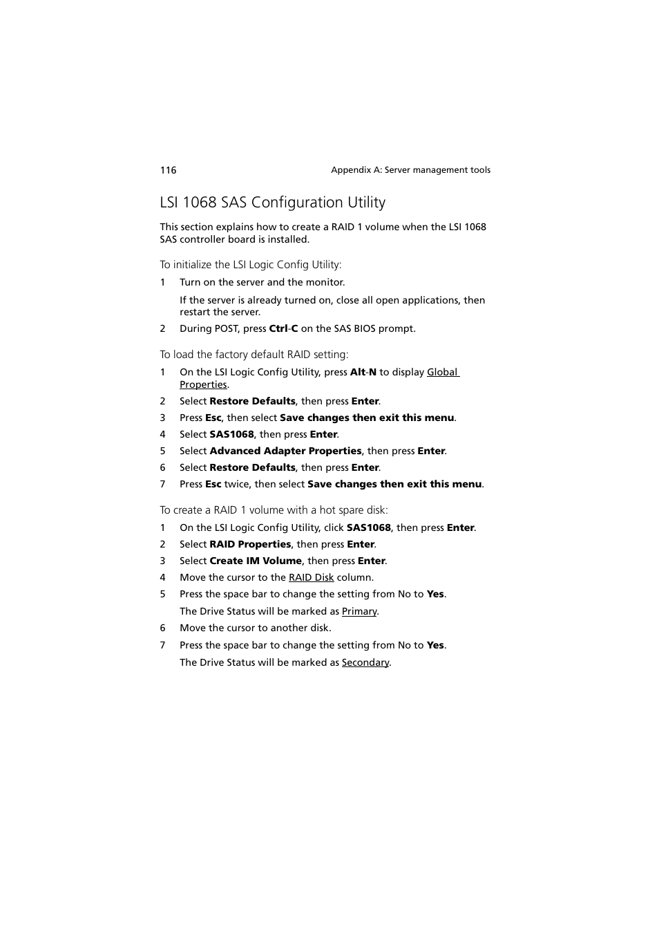 Lsi 1068 sas configuration utility | Acer Altos G540 Series User Manual | Page 126 / 146