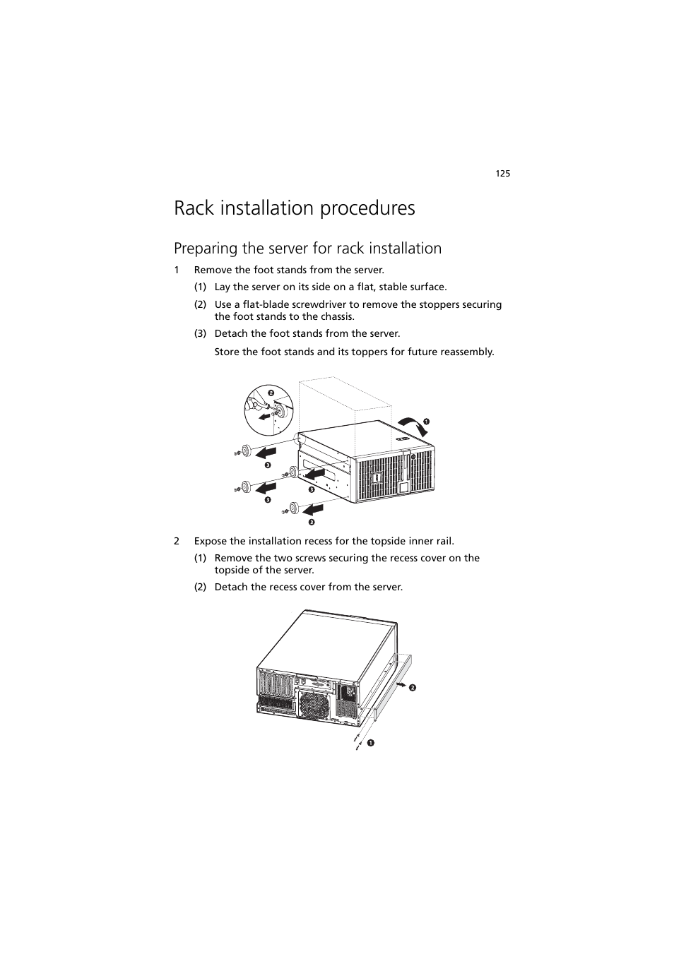 Rack installation procedures, Preparing the server for rack installation | Acer Altos G540 Series User Manual | Page 135 / 146