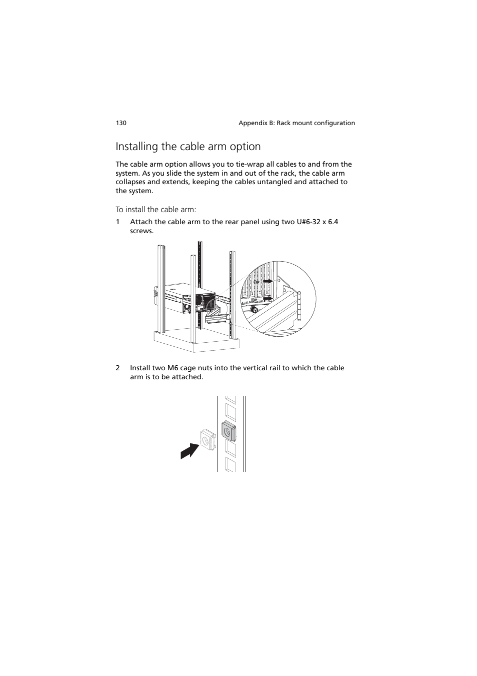 Installing the cable arm option | Acer Altos G540 Series User Manual | Page 140 / 146