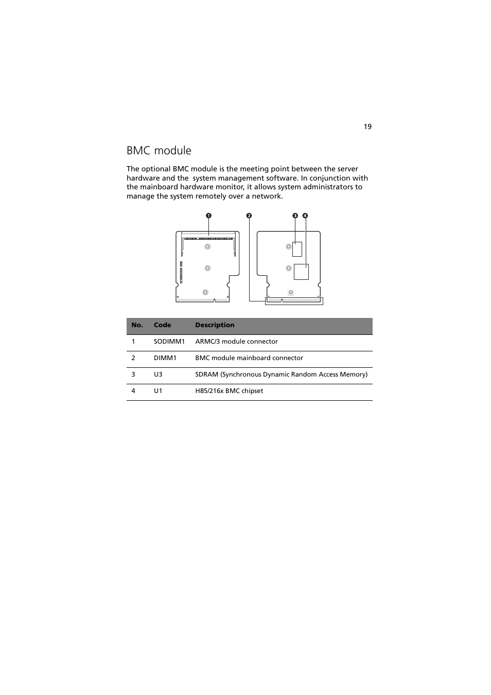 Bmc module | Acer Altos G540 Series User Manual | Page 29 / 146