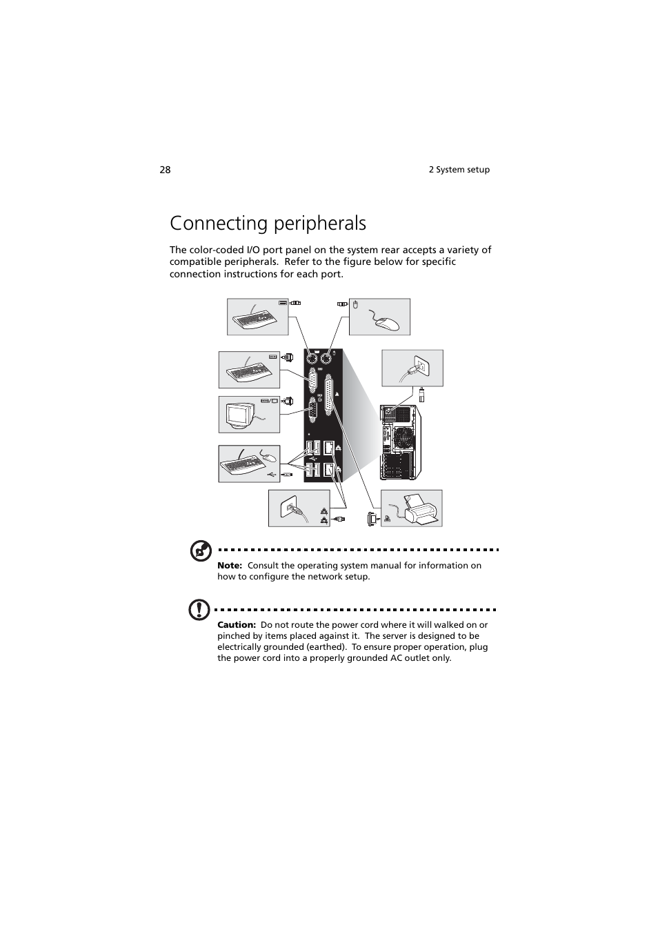 Connecting peripherals | Acer Altos G540 Series User Manual | Page 38 / 146