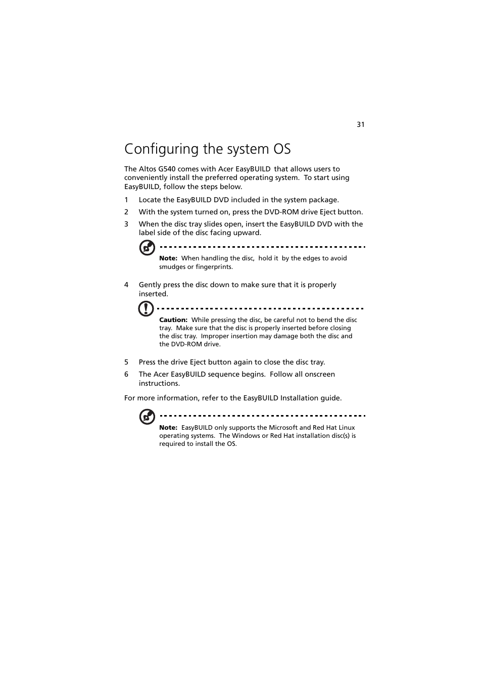 Configuring the system os | Acer Altos G540 Series User Manual | Page 41 / 146