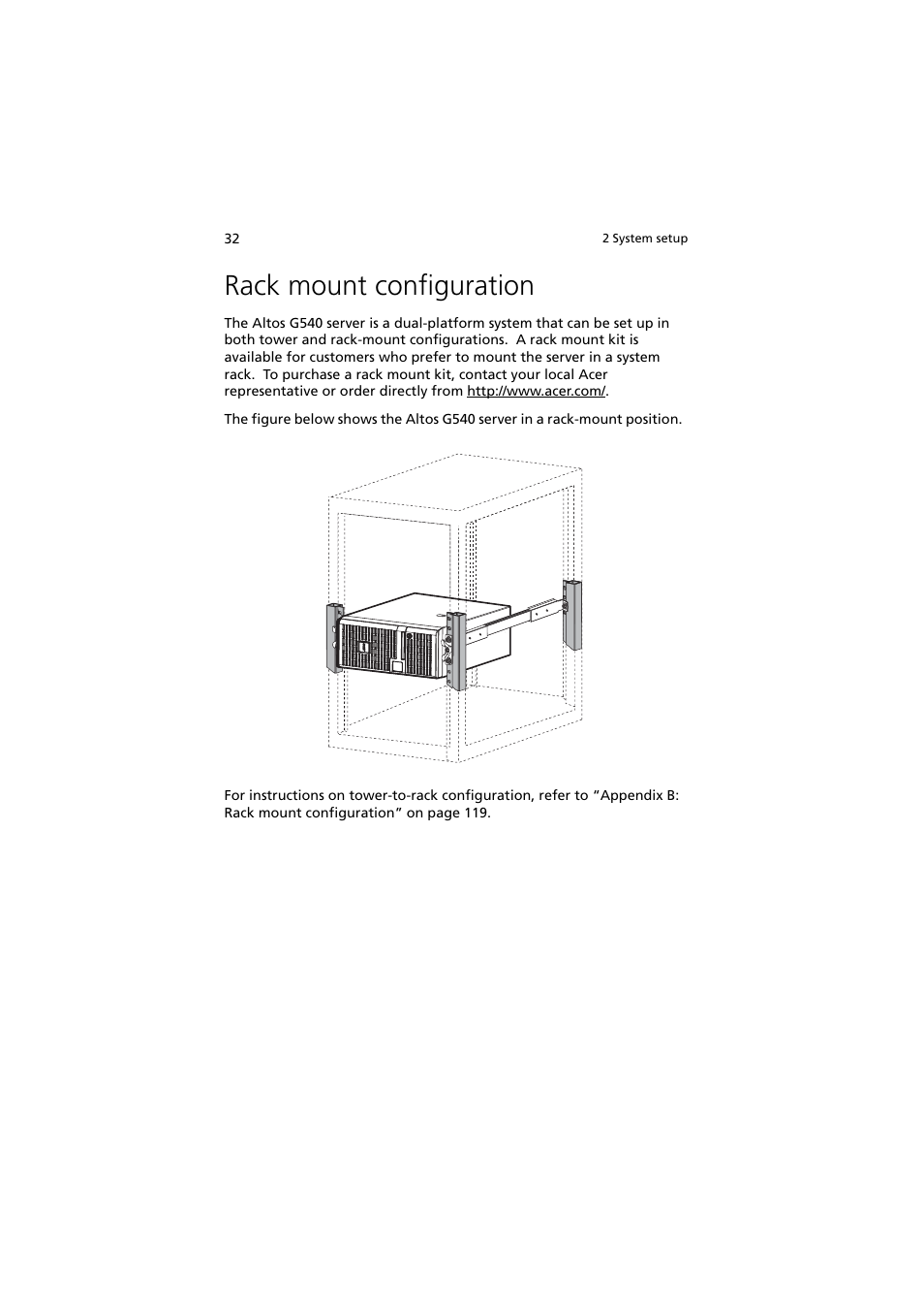 Rack mount configuration | Acer Altos G540 Series User Manual | Page 42 / 146