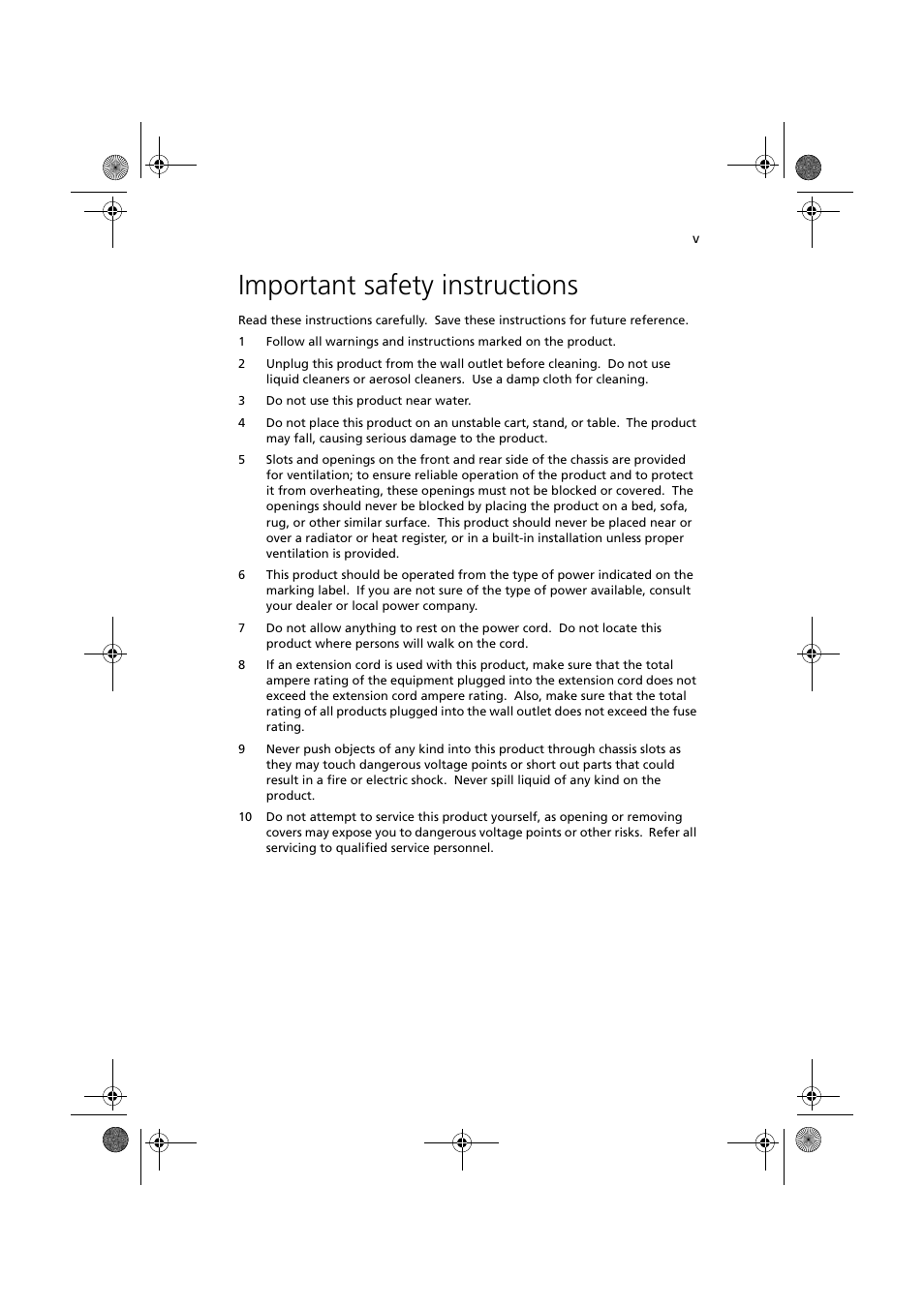 Important safety instructions | Acer Altos G540 Series User Manual | Page 5 / 146