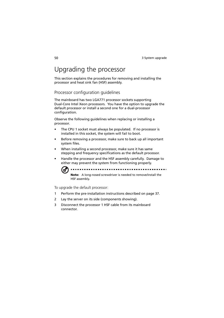 Upgrading the processor, Processor configuration guidelines | Acer Altos G540 Series User Manual | Page 60 / 146
