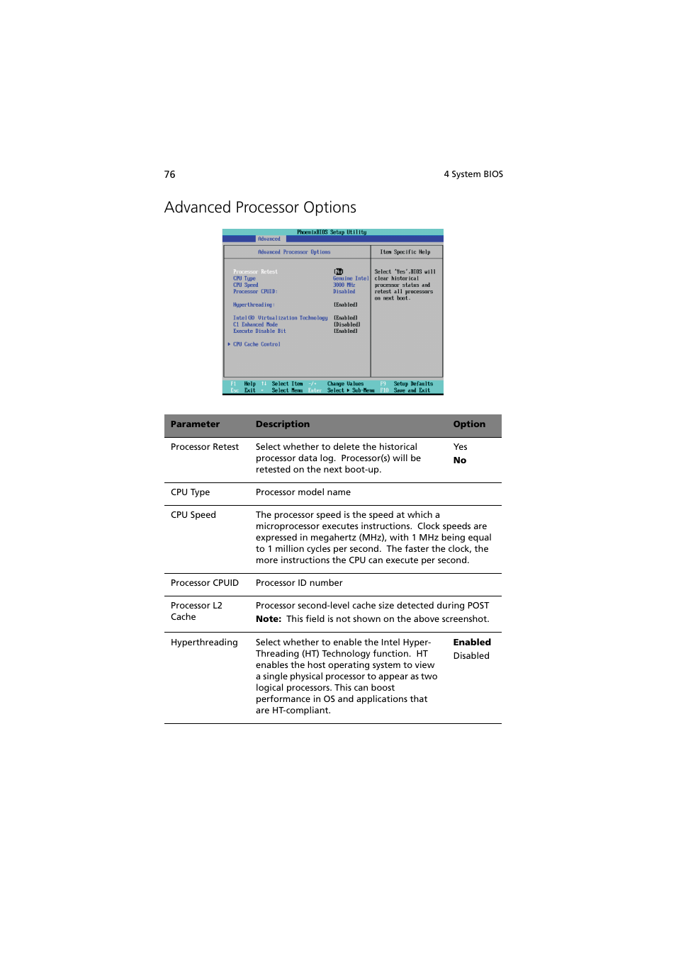 Advanced processor options | Acer Altos G540 Series User Manual | Page 86 / 146