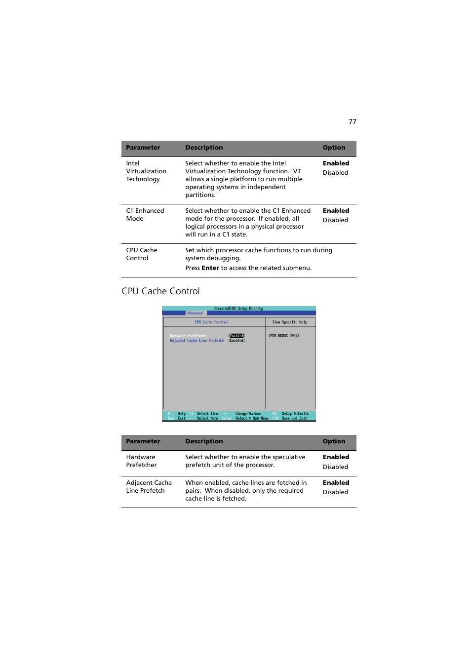 Cpu cache control | Acer Altos G540 Series User Manual | Page 87 / 146