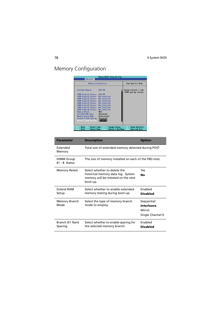Memory configuration | Acer Altos G540 Series User Manual | Page 88 / 146