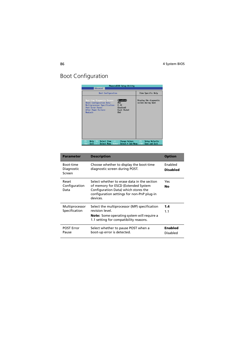Boot configuration | Acer Altos G540 Series User Manual | Page 96 / 146